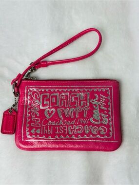 Coach Poppy Signature Graffiti Wristlet in Hot Pink